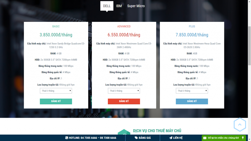 Thuê serverVS TRADING - Thanh toán theo tháng