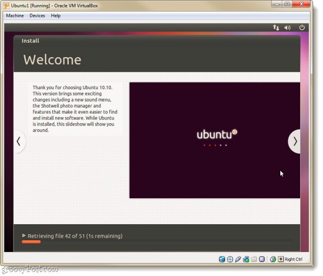 Chờ đợi cài đặt Ubuntu trên VirtualBox