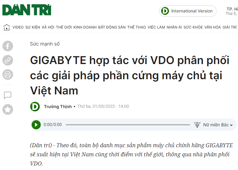 GIGABYTE hợp tác với VDO phân phối các giải pháp phần cứng máy chủ tại Việt Nam